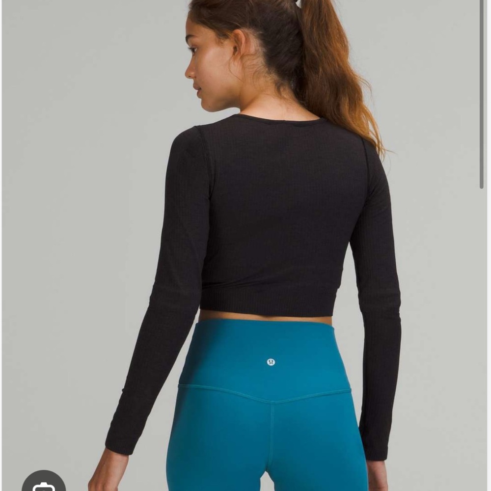 Lululemon Athletica Black -Ebb To Street Long- Sleeve Shirt Crop Top - Picture 2 of 4